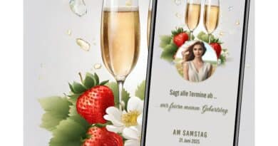 WhatsApp Geburtstagseinladung Champagner und Erdbeeren